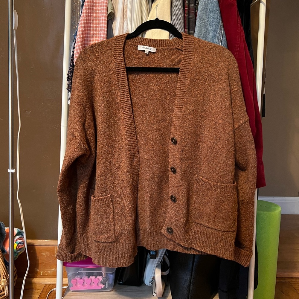 Madewell rust orange oversized sweater cardigan